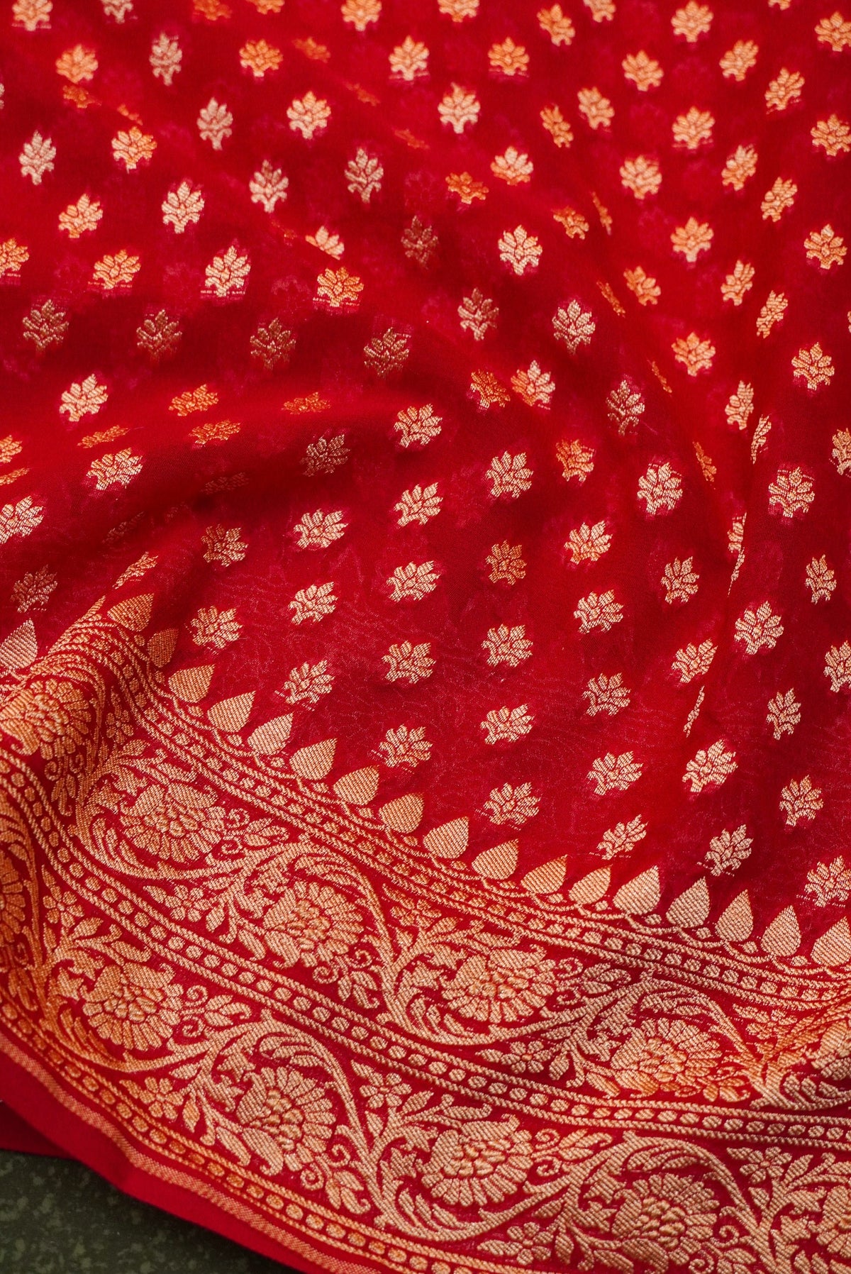 Handwoven Gajri Pink Banarasi Khaddi Georgette Saree