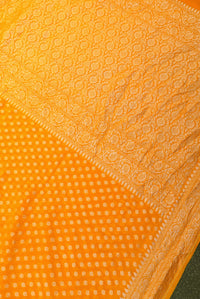 Handwoven Mustard Yellow Banarasi Khaddi Georgette Saree