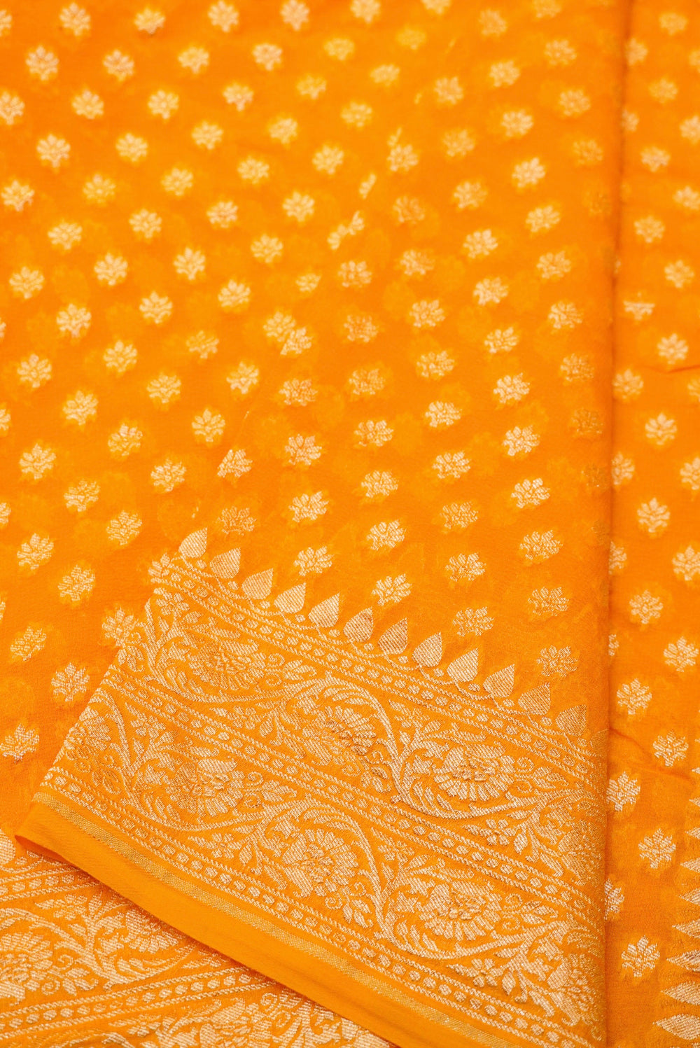 Handwoven Mustard Yellow Banarasi Khaddi Georgette Saree