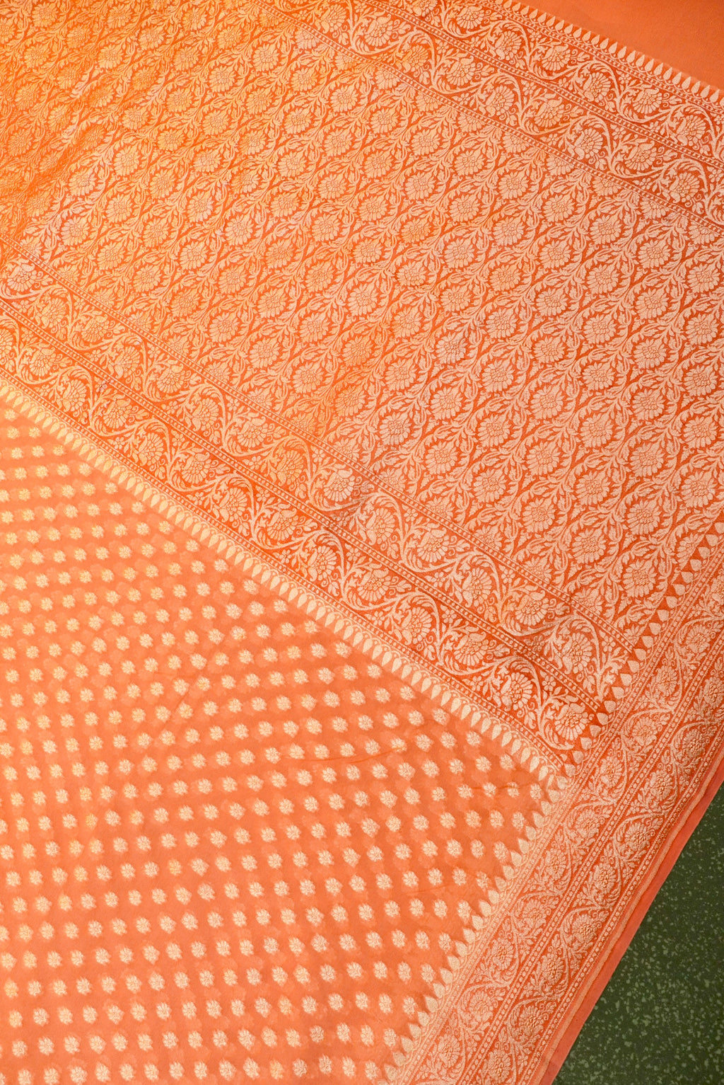 Handwoven Peach Banarasi Khaddi Georgette Saree