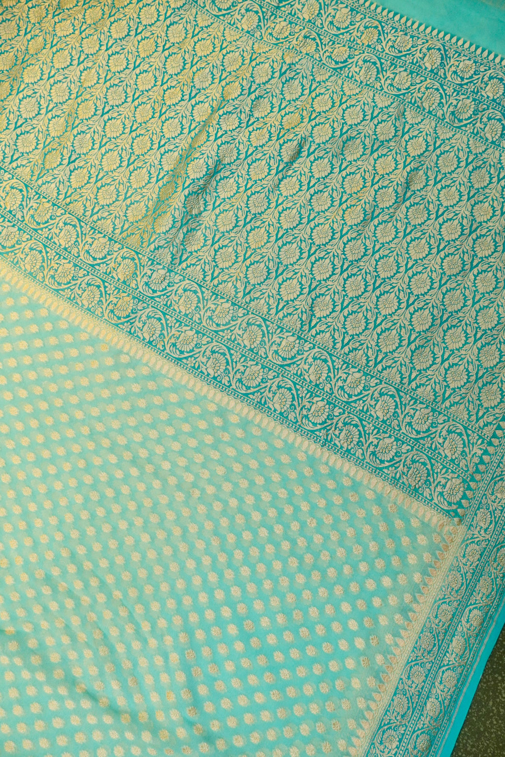 Handwoven Sea Green Banarasi Khaddi Georgette Saree