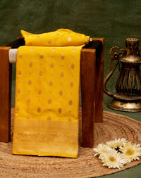 Handwoven Yellow Banarasi Mashru Silk Saree