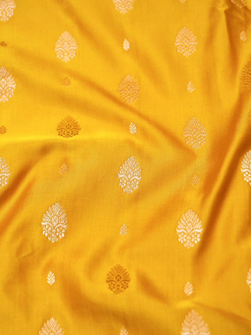 Handwoven Yellow Banarasi Mashru Silk Saree