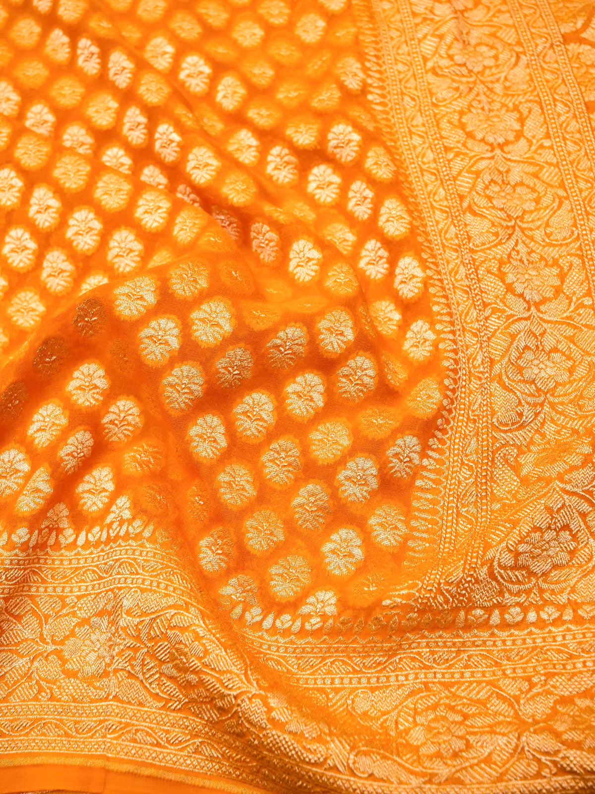 Handwoven Yellow Banarasi Khaddi Georgette Saree