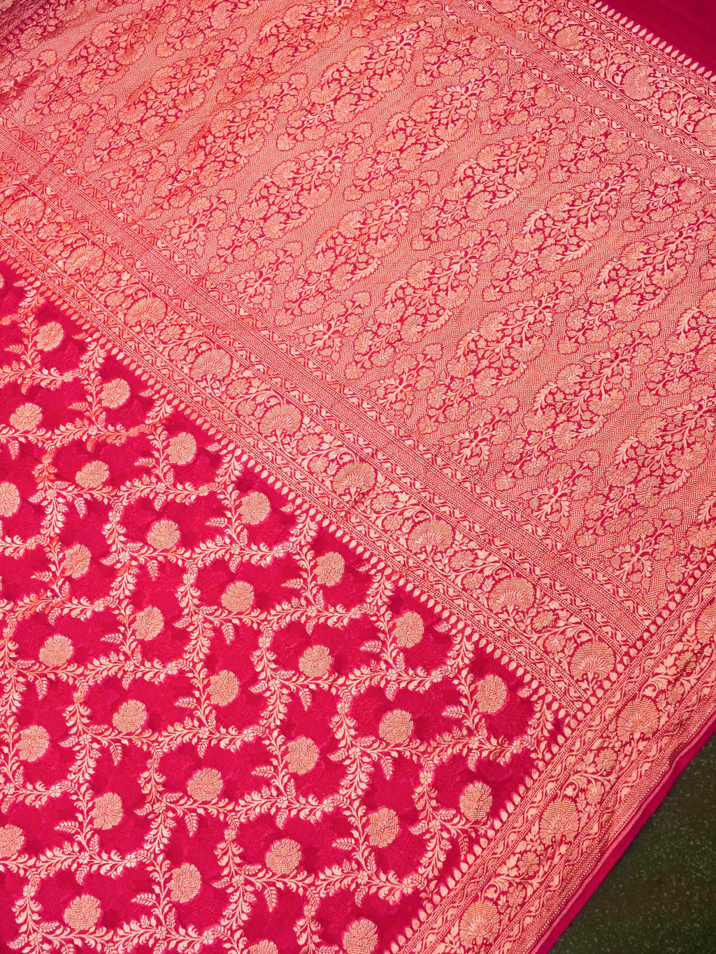 Handwoven Bright Pink Banarasi Khaddi Georgette Saree