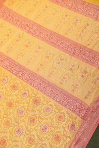 Handwoven Pastel Yellow Banarasi Khaddi Georgette Saree