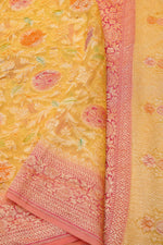 Handwoven Pastel Yellow Banarasi Khaddi Georgette Saree