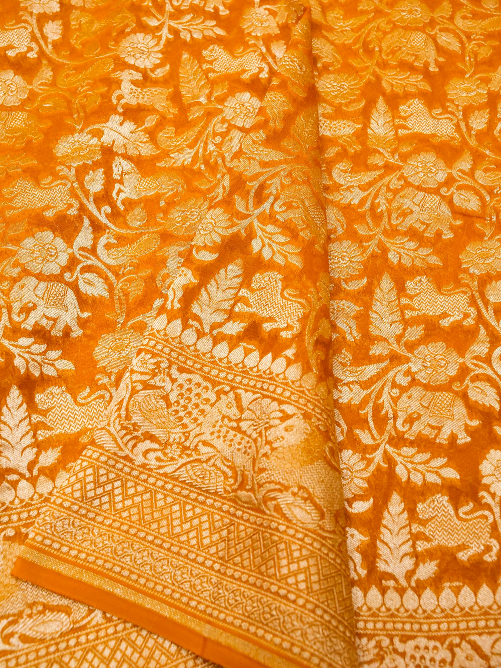 Handwoven Mustard Yellow Banarasi Khaddi Georgette Saree