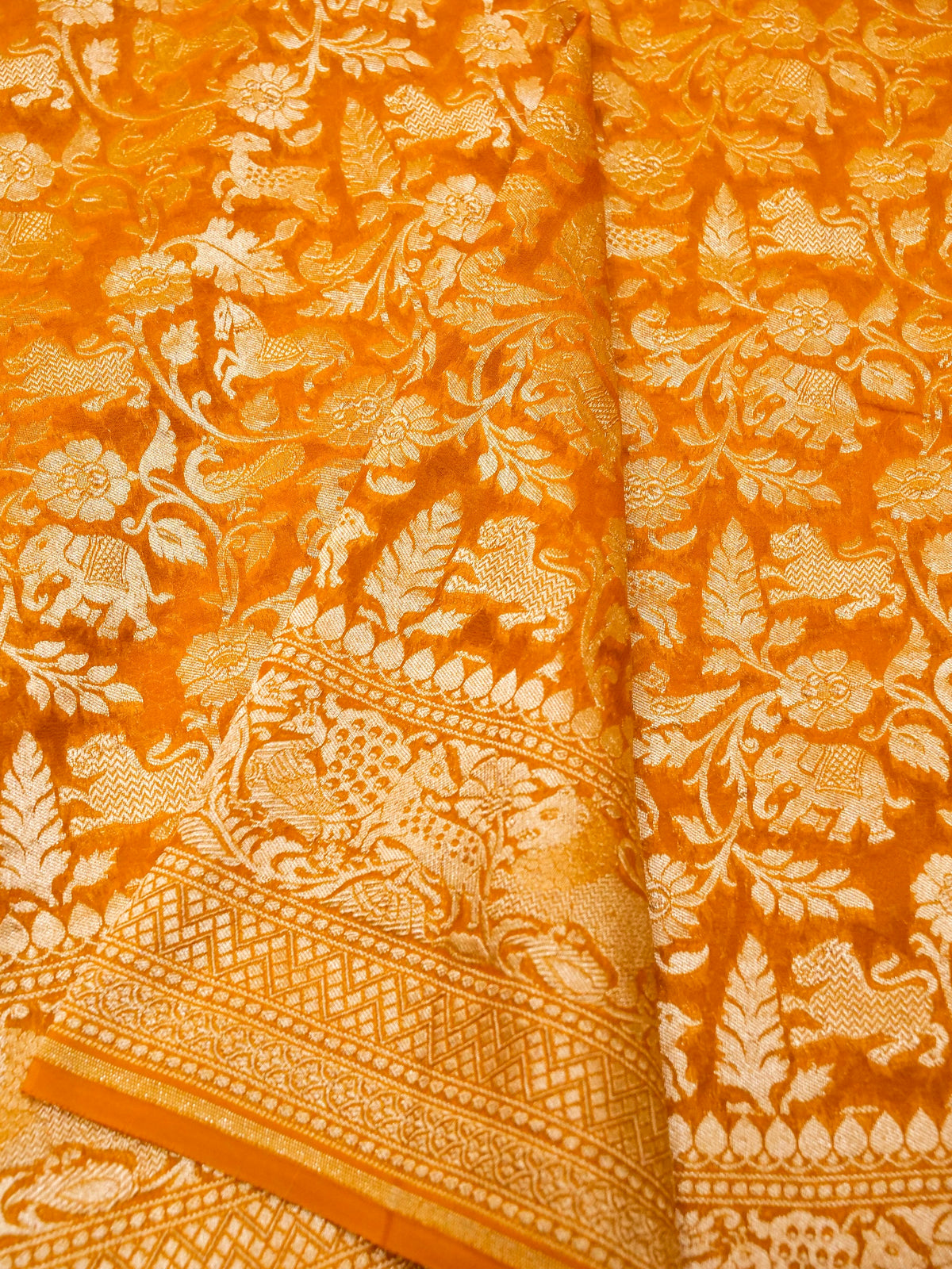 Handwoven Mustard Yellow Banarasi Khaddi Georgette Saree