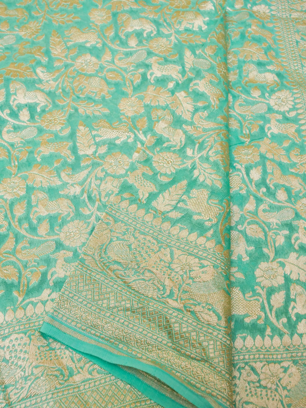 Handwoven Aqua Green Banarasi Khaddi Georgette Saree