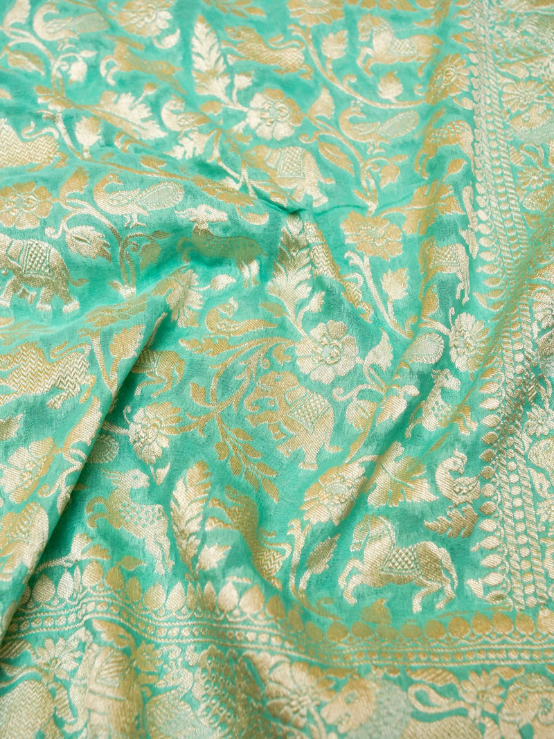 Handwoven Aqua Green Banarasi Khaddi Georgette Saree