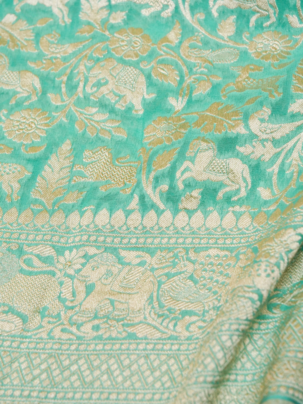 Handwoven Aqua Green Banarasi Khaddi Georgette Saree