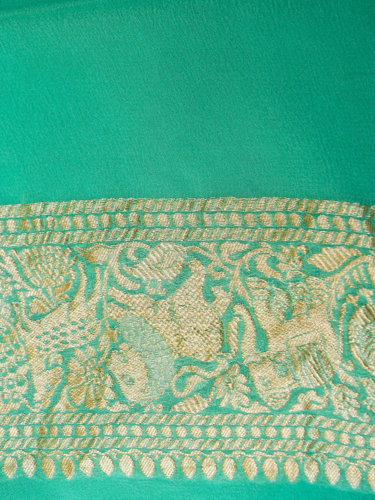 Handwoven Aqua Green Banarasi Khaddi Georgette Saree