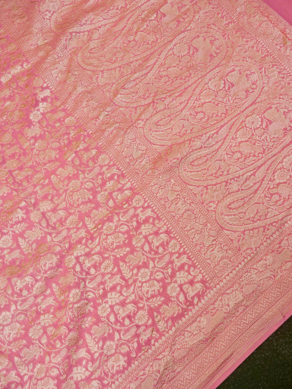 Handwoven Baby Pink Banarasi Khaddi Georgette Saree