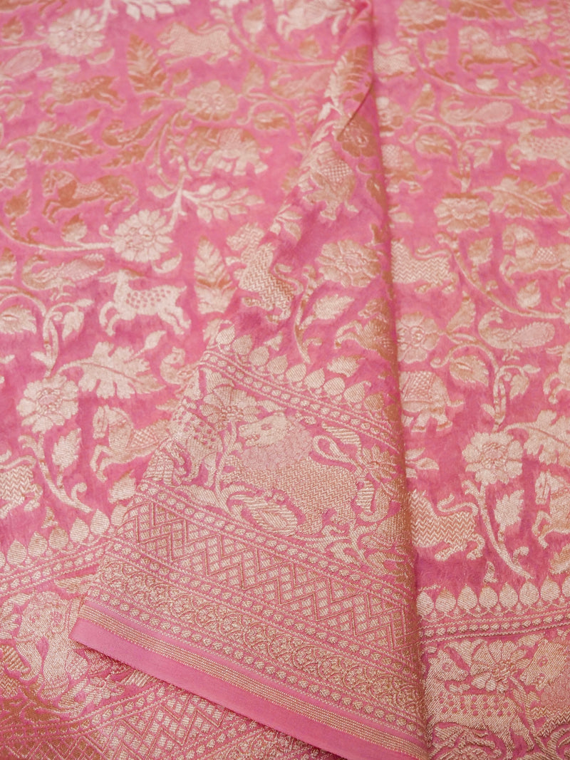 Handwoven Baby Pink Banarasi Khaddi Georgette Saree