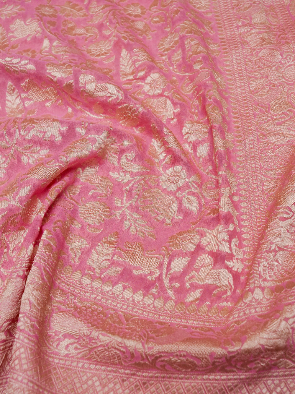 Handwoven Baby Pink Banarasi Khaddi Georgette Saree