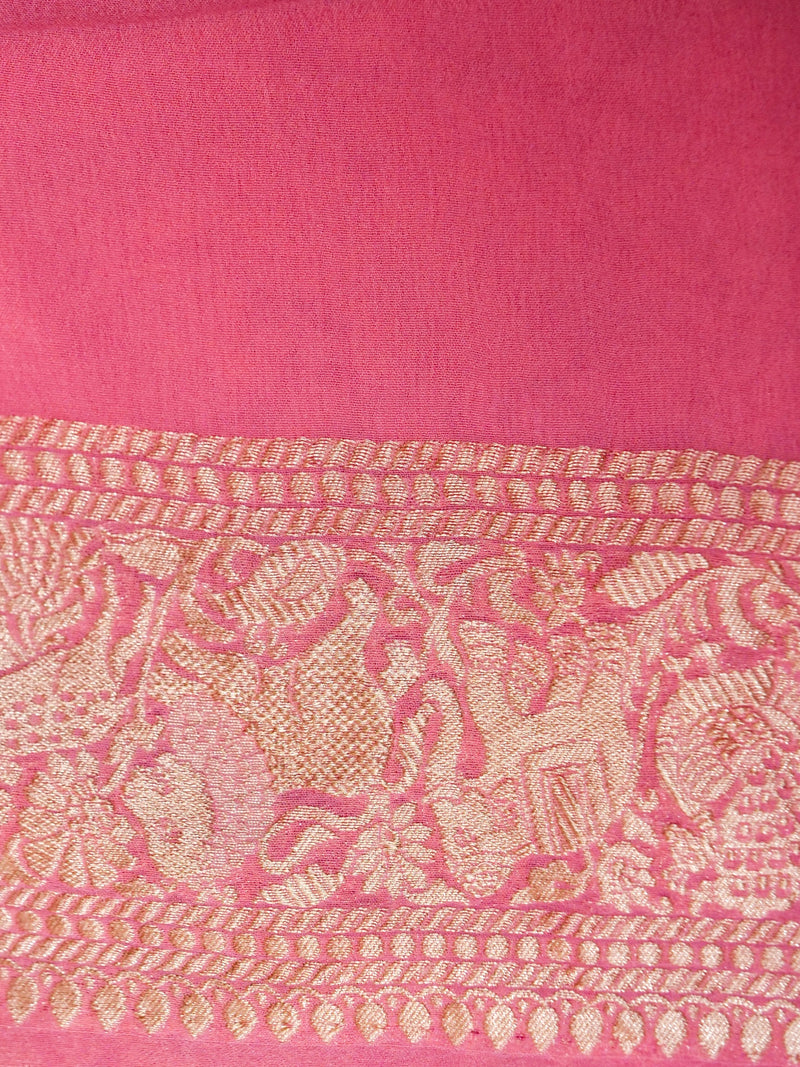 Handwoven Baby Pink Banarasi Khaddi Georgette Saree