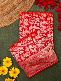 Handwoven Red Banarasi Khaddi Georgette Saree