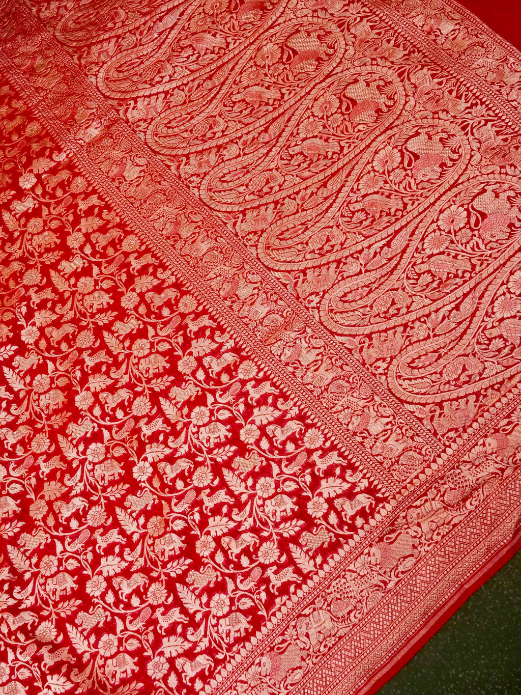 Handwoven Red Banarasi Khaddi Georgette Saree