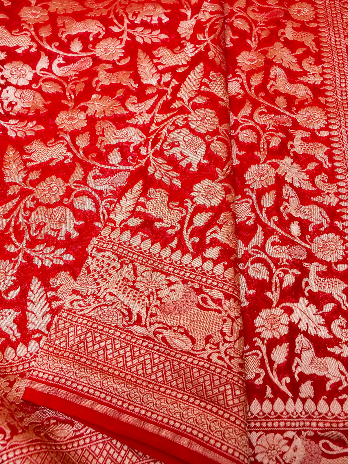 Handwoven Red Banarasi Khaddi Georgette Saree