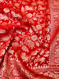 Handwoven Red Banarasi Khaddi Georgette Saree