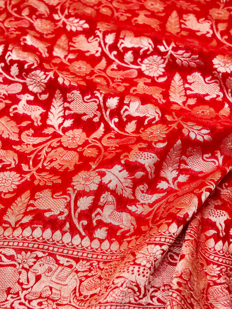 Handwoven Red Banarasi Khaddi Georgette Saree