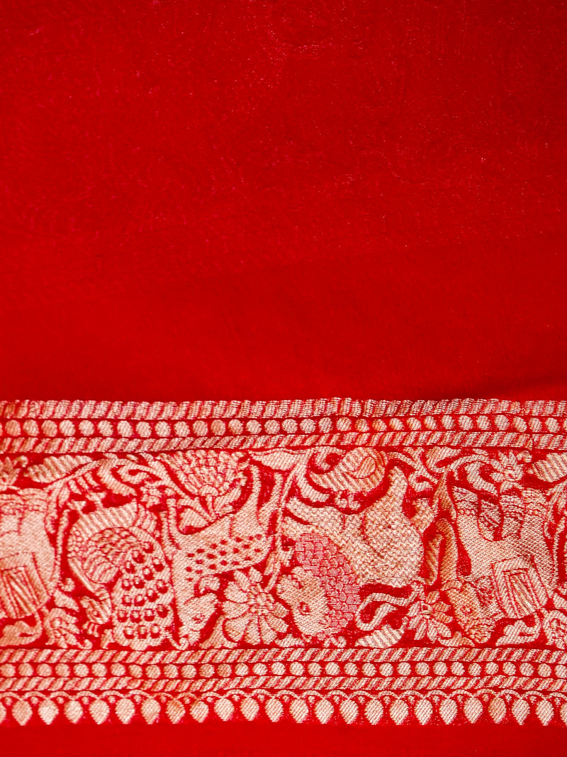 Handwoven Red Banarasi Khaddi Georgette Saree