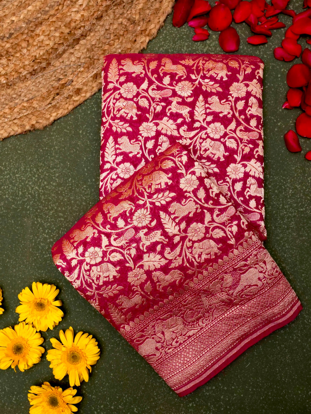 Handwoven Magenta Banarasi Khaddi Georgette Saree