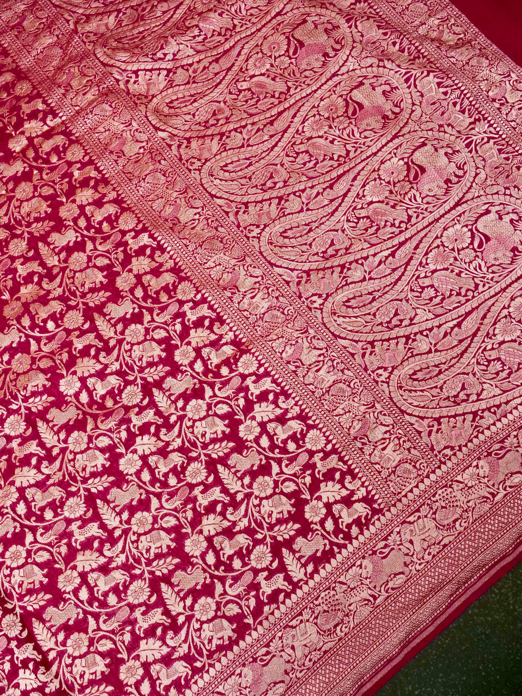 Handwoven Magenta Banarasi Khaddi Georgette Saree