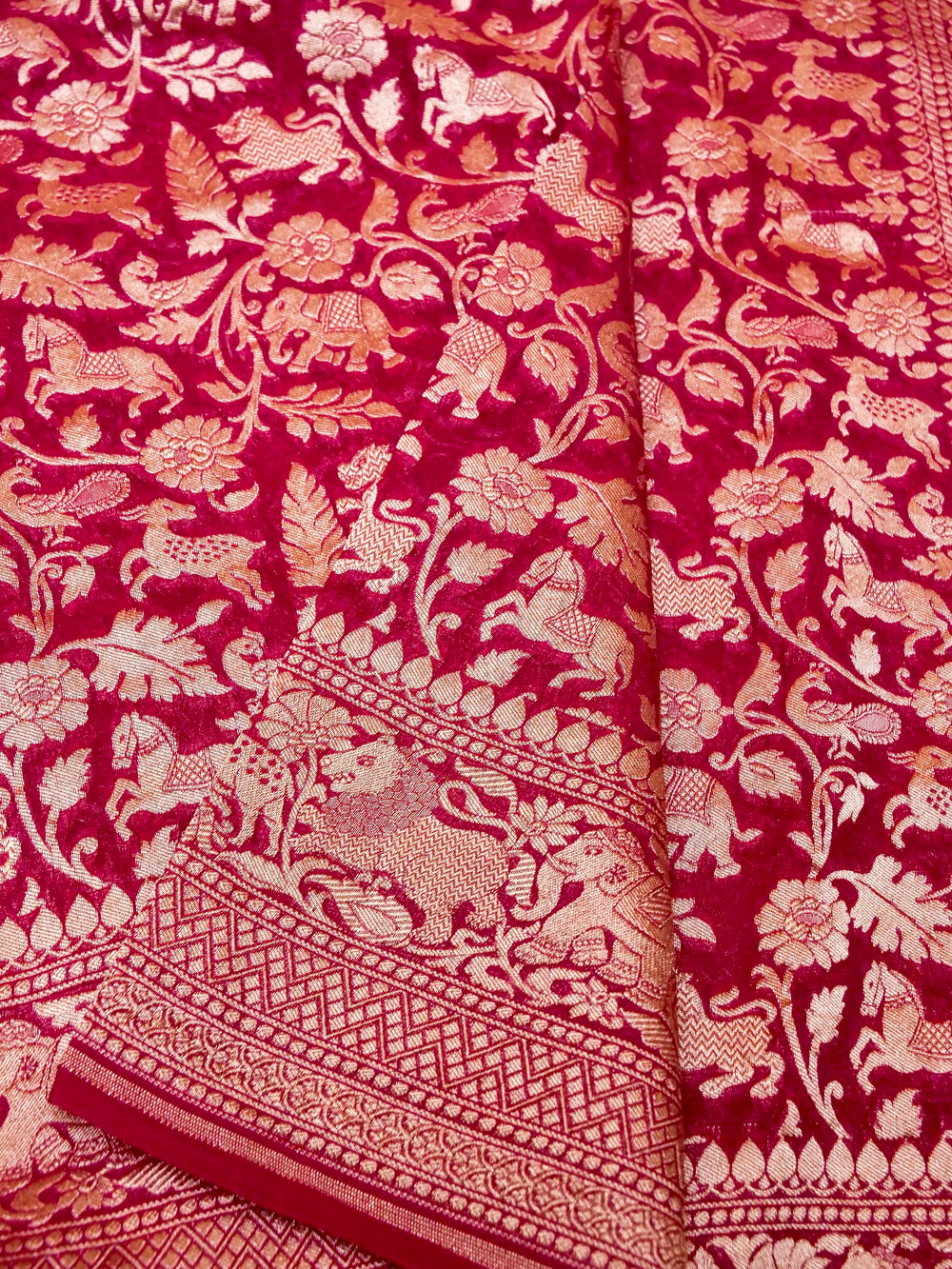 Handwoven Magenta Banarasi Khaddi Georgette Saree