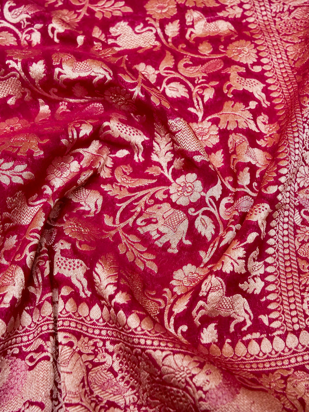 Handwoven Magenta Banarasi Khaddi Georgette Saree