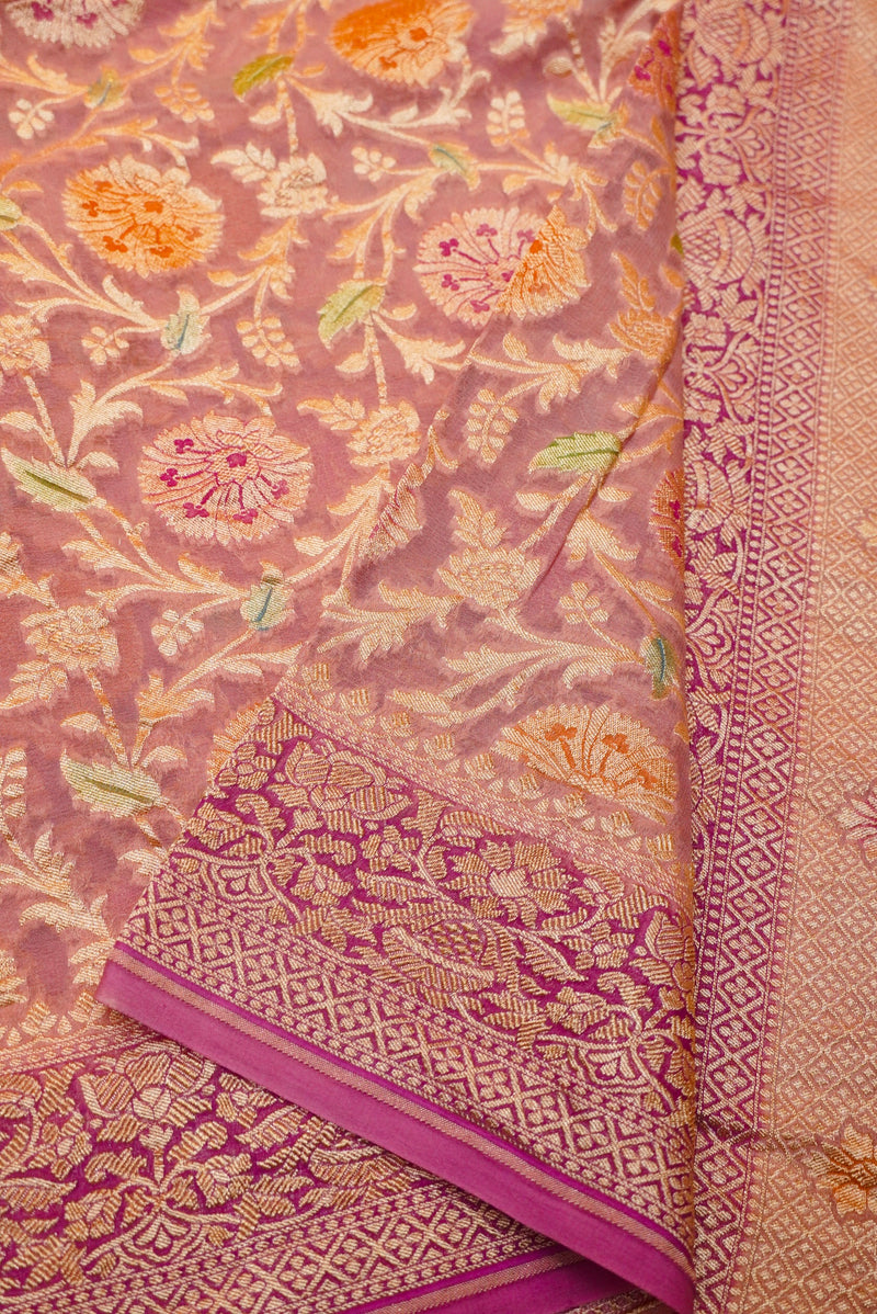 Handwoven Lavender Banarasi Khaddi Georgette Saree