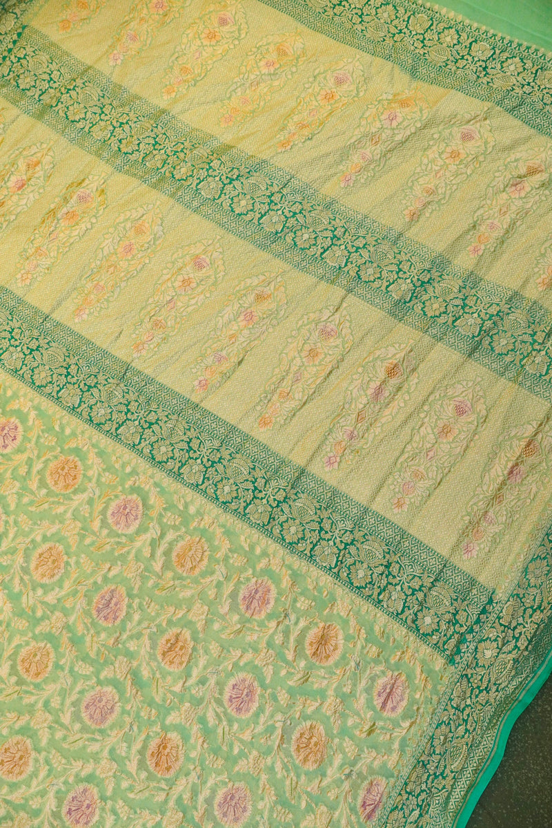 Handwoven Pastel Green Banarasi Khaddi Georgette Saree