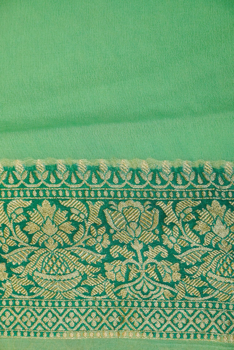 Handwoven Pastel Green Banarasi Khaddi Georgette Saree