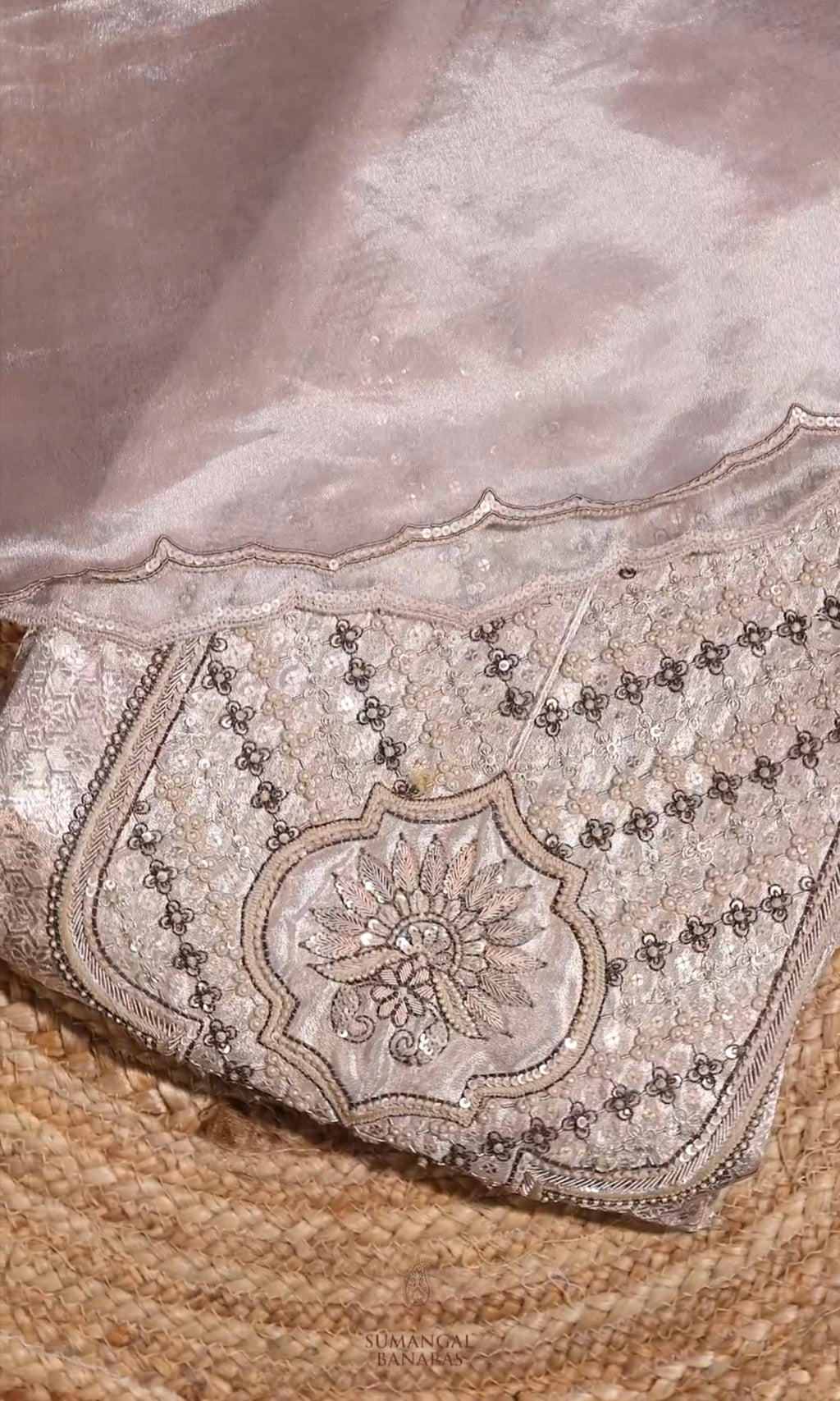 Designer Silver Brocade Tissue Silk Suit