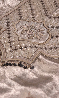 Designer Silver Brocade Tissue Silk Suit