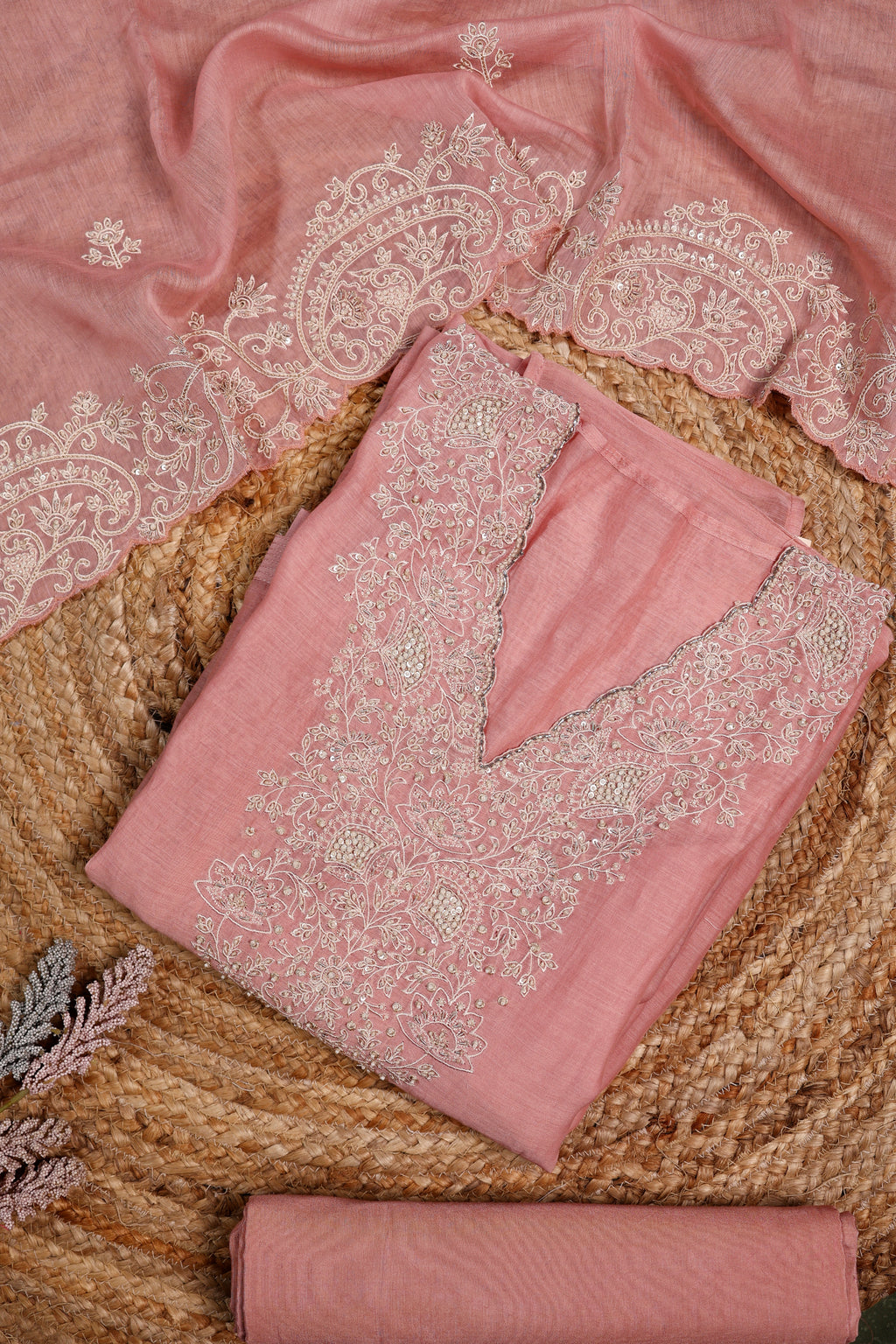 Designer Onion Pink Mul Cotton Suit