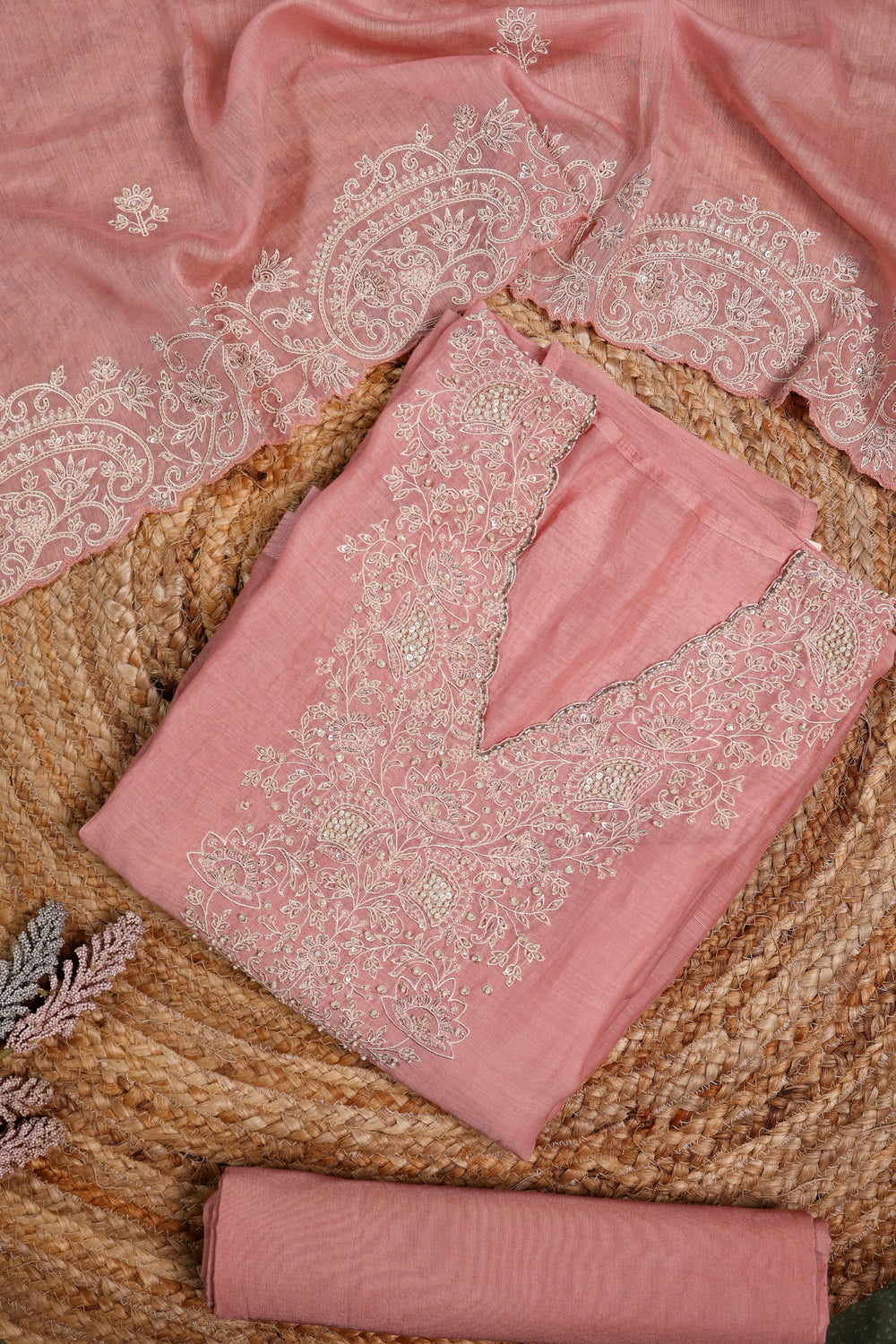 Designer Onion Pink Mul Cotton Suit