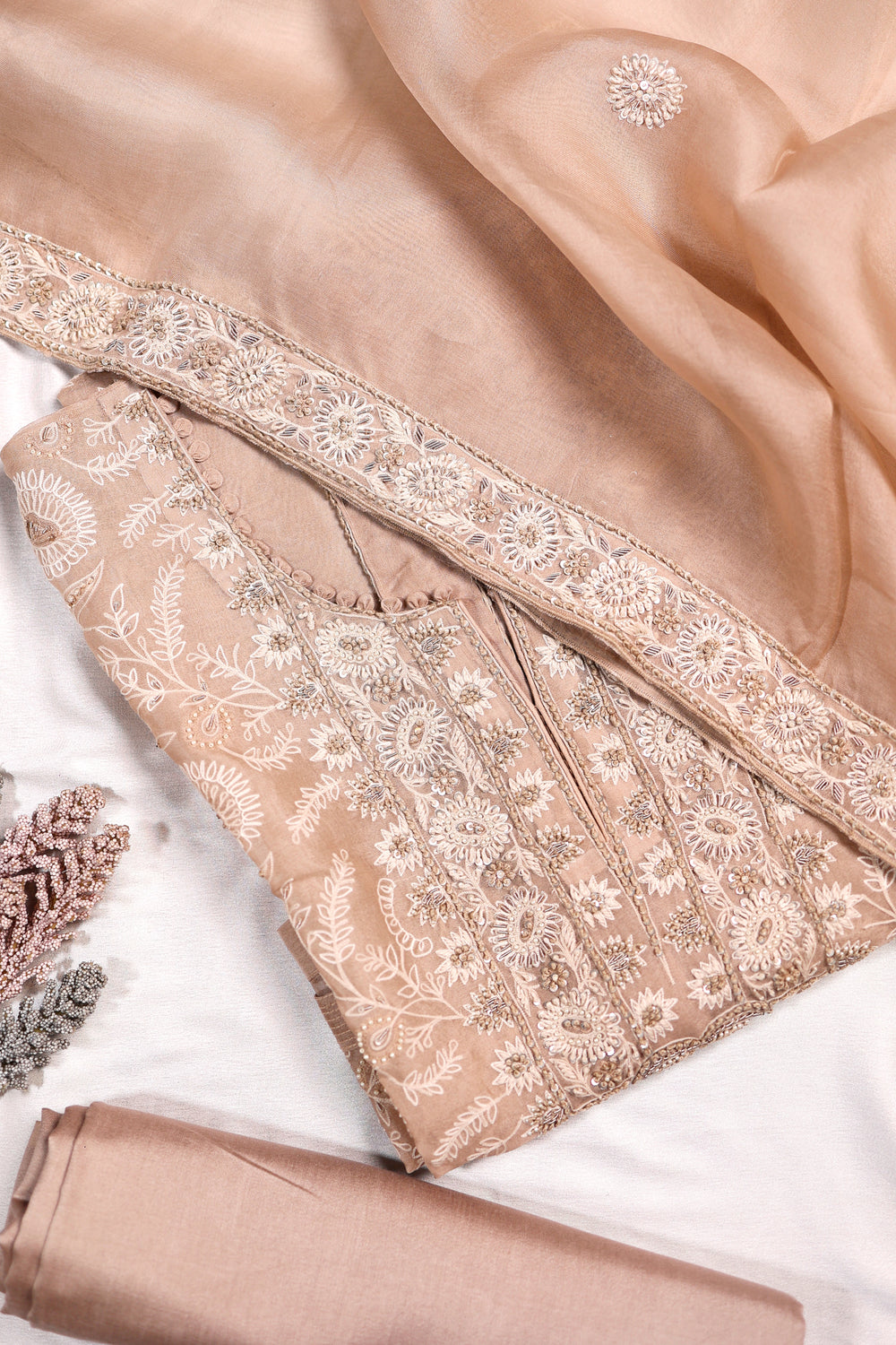 Designer Beige Organza Suit