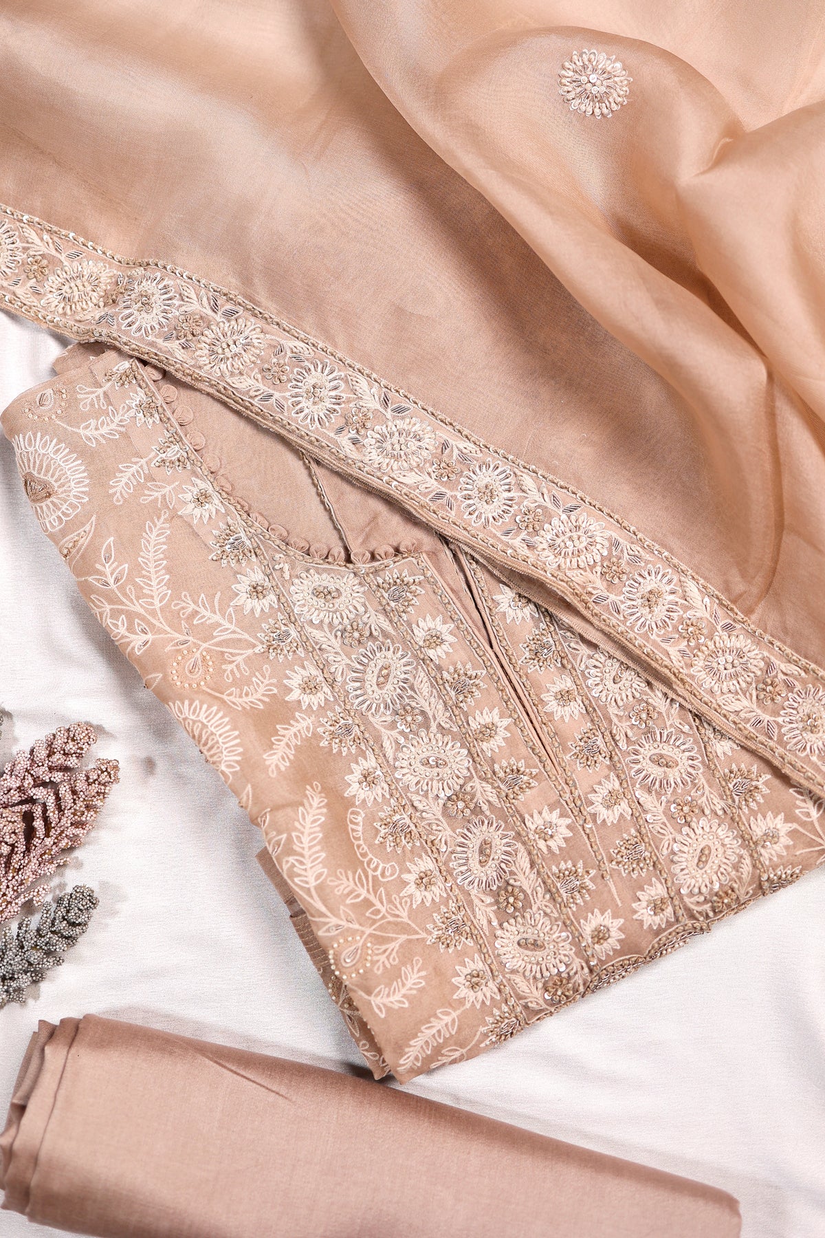 Designer Beige Organza Suit