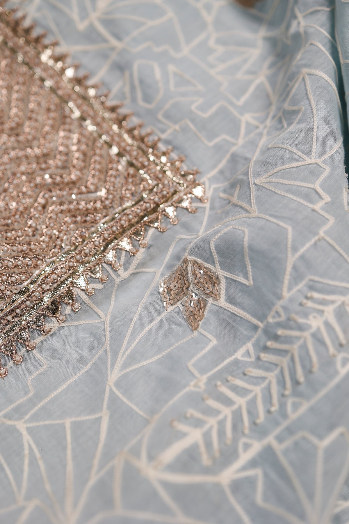 Designer Powder Blue Mul Cotton Suit