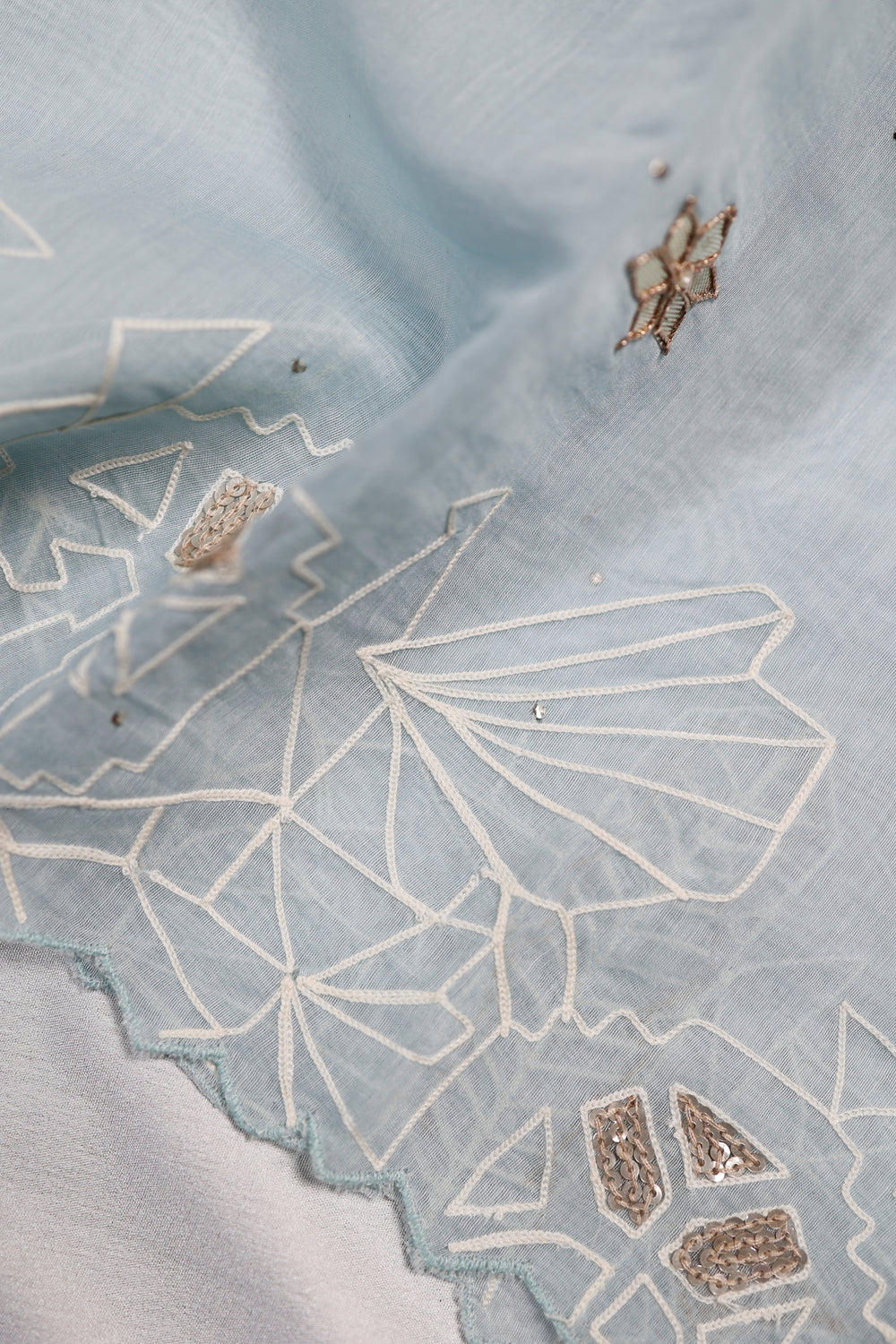 Designer Powder Blue Mul Cotton Suit