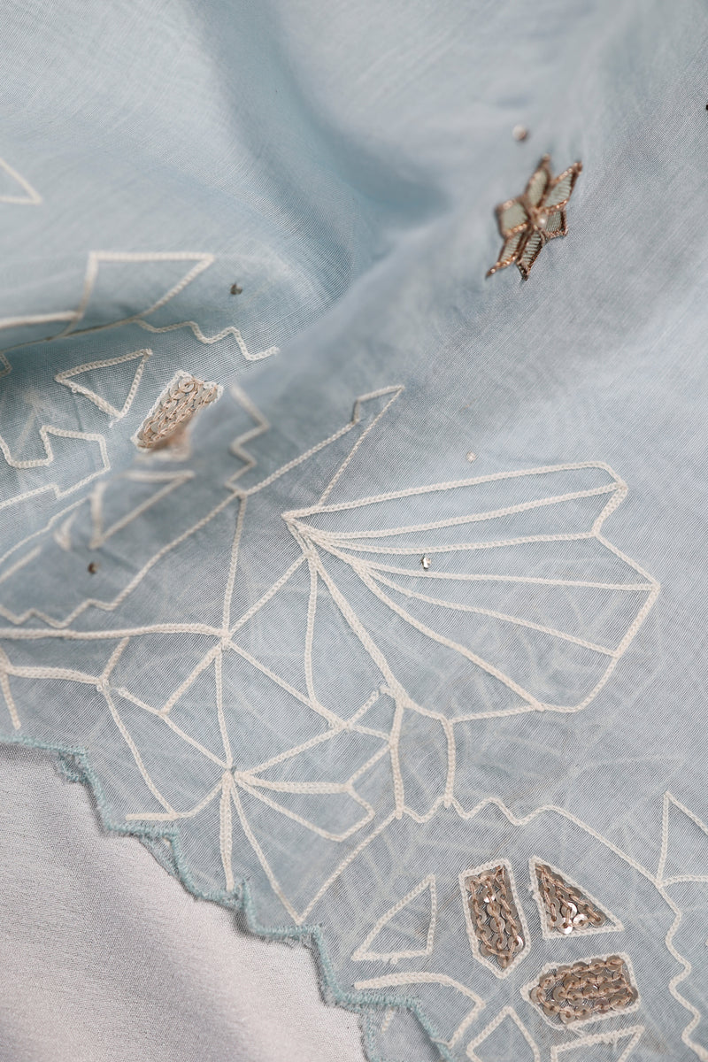 Designer Powder Blue Mul Cotton Suit