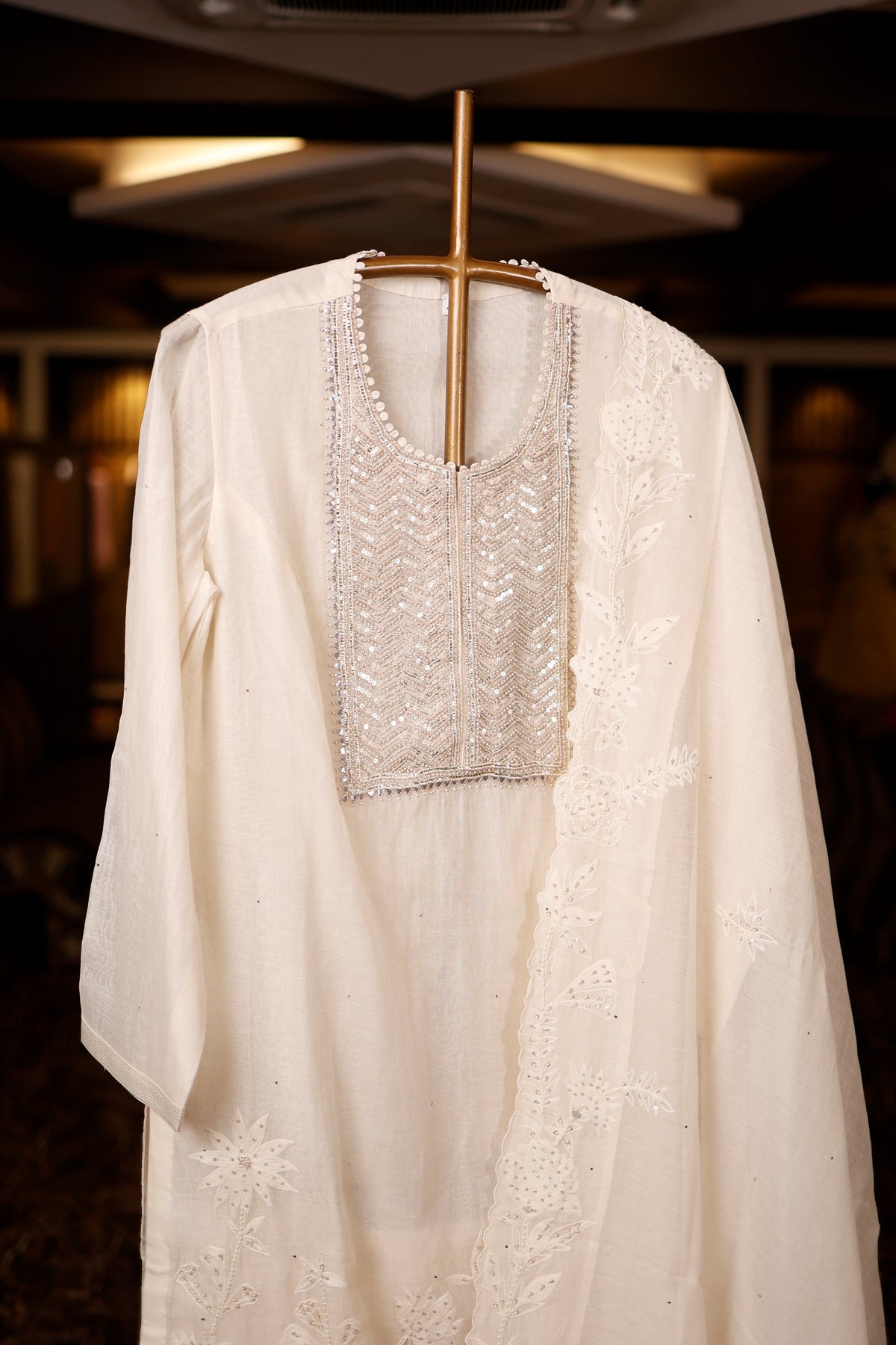 Designer Off White Mul Cotton Suit Set