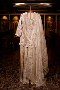 Designer Beige Brocade Silk Suit Set