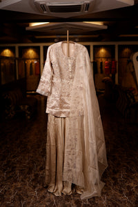 Designer Beige Brocade Silk Suit Set