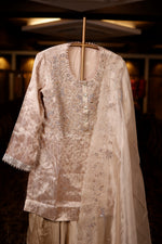 Designer Beige Brocade Silk Suit Set