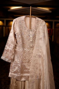 Designer Beige Brocade Silk Suit Set