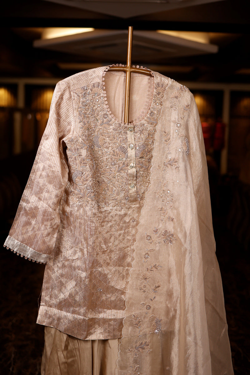 Designer Beige Brocade Silk Suit Set