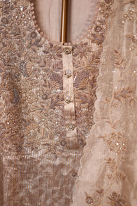 Designer Beige Brocade Silk Suit Set